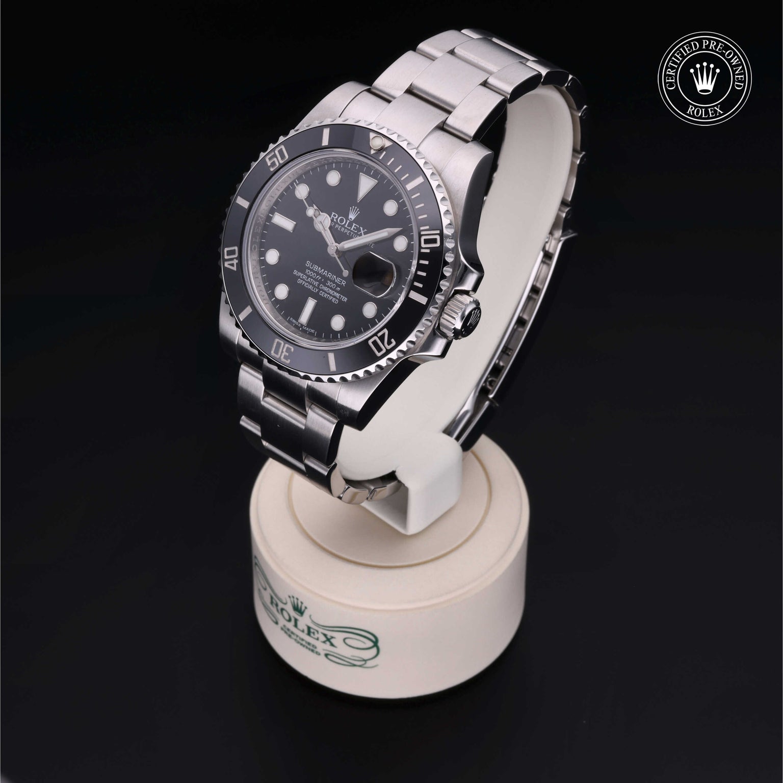 Rolex Certified Pre-owned Submariner M116610LN-0001 front on black background