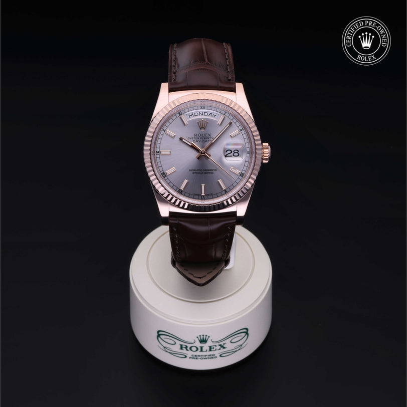 Rolex Certified Pre-owned Day-date M118135-0005 front on black background