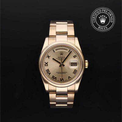 Rolex Certified Pre-owned Day-date M118208-0009 front on black background