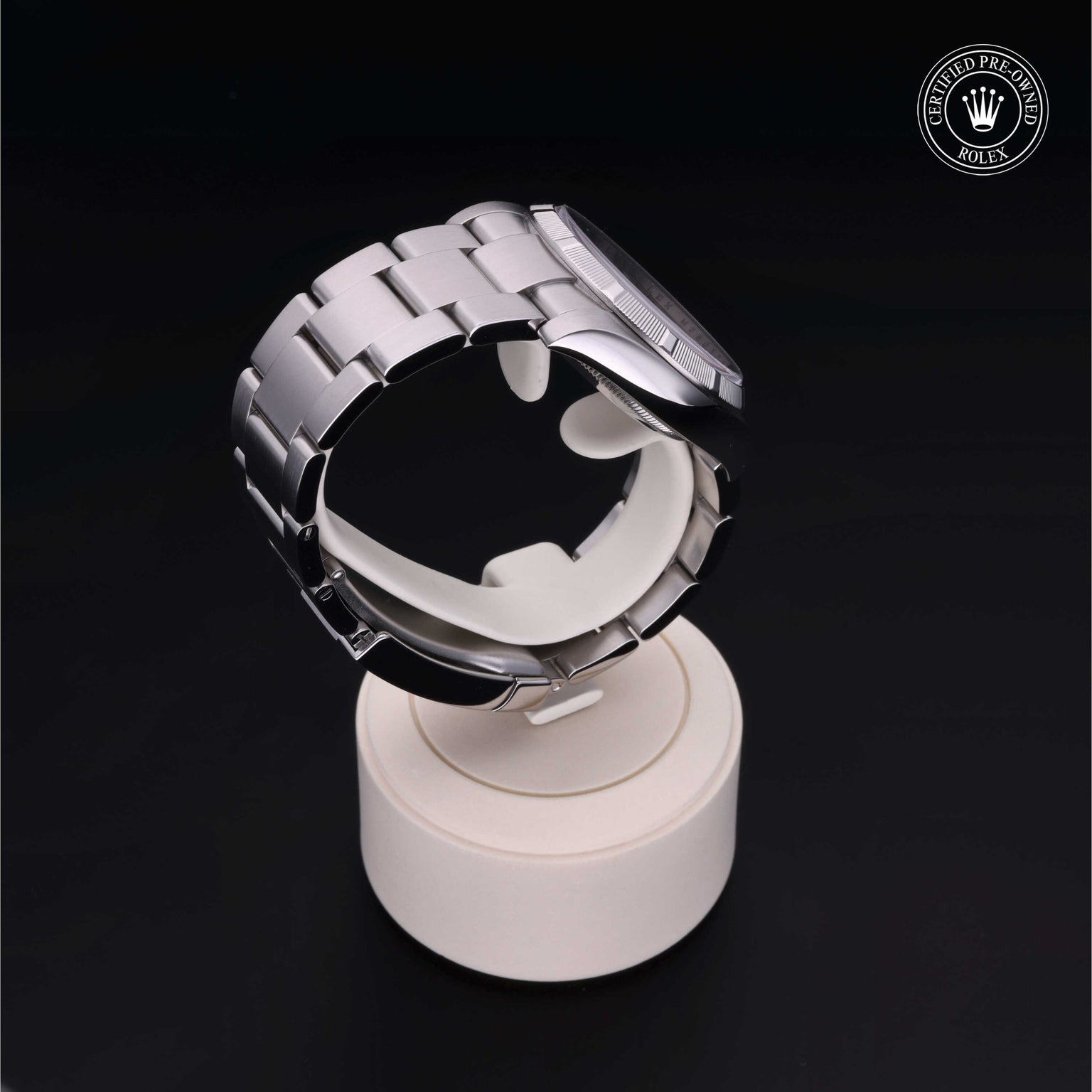 Rolex Certified Pre-owned Air-King M114210-0003 front on black background