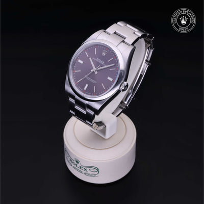 Rolex Certified Pre-owned Oyster Perpetual M114300-0002 front on black background