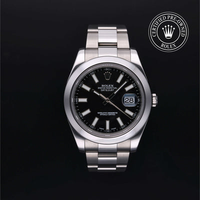 Rolex Certified Pre-owned Datejust M116300-0001 front on black background