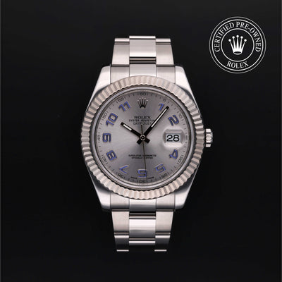 Rolex Certified Pre-owned Datejust M116334-0001 front on black background