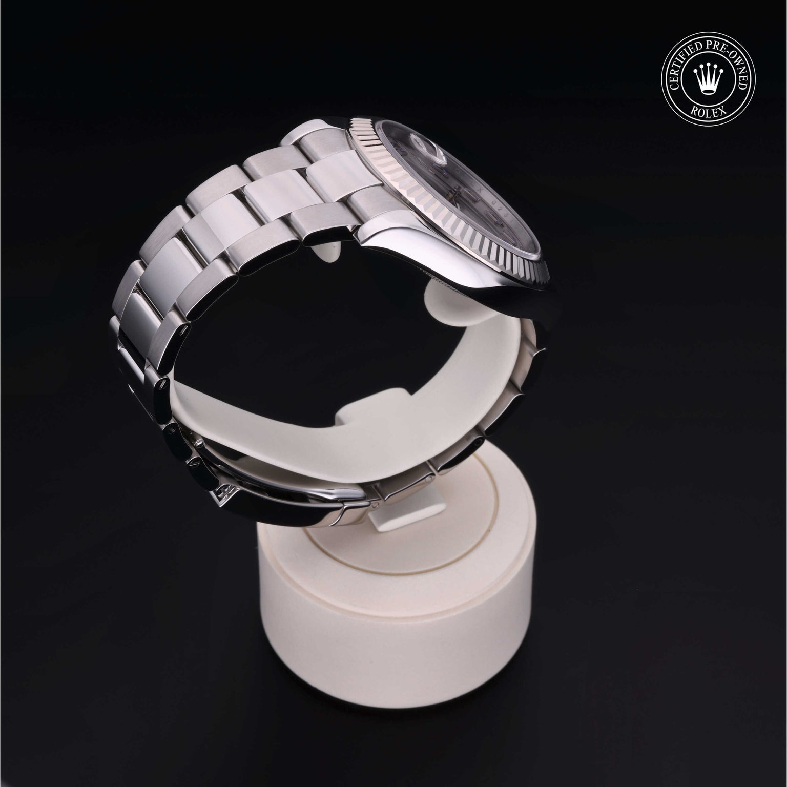 Rolex Certified Pre-owned Datejust M116334-0001 front on black background