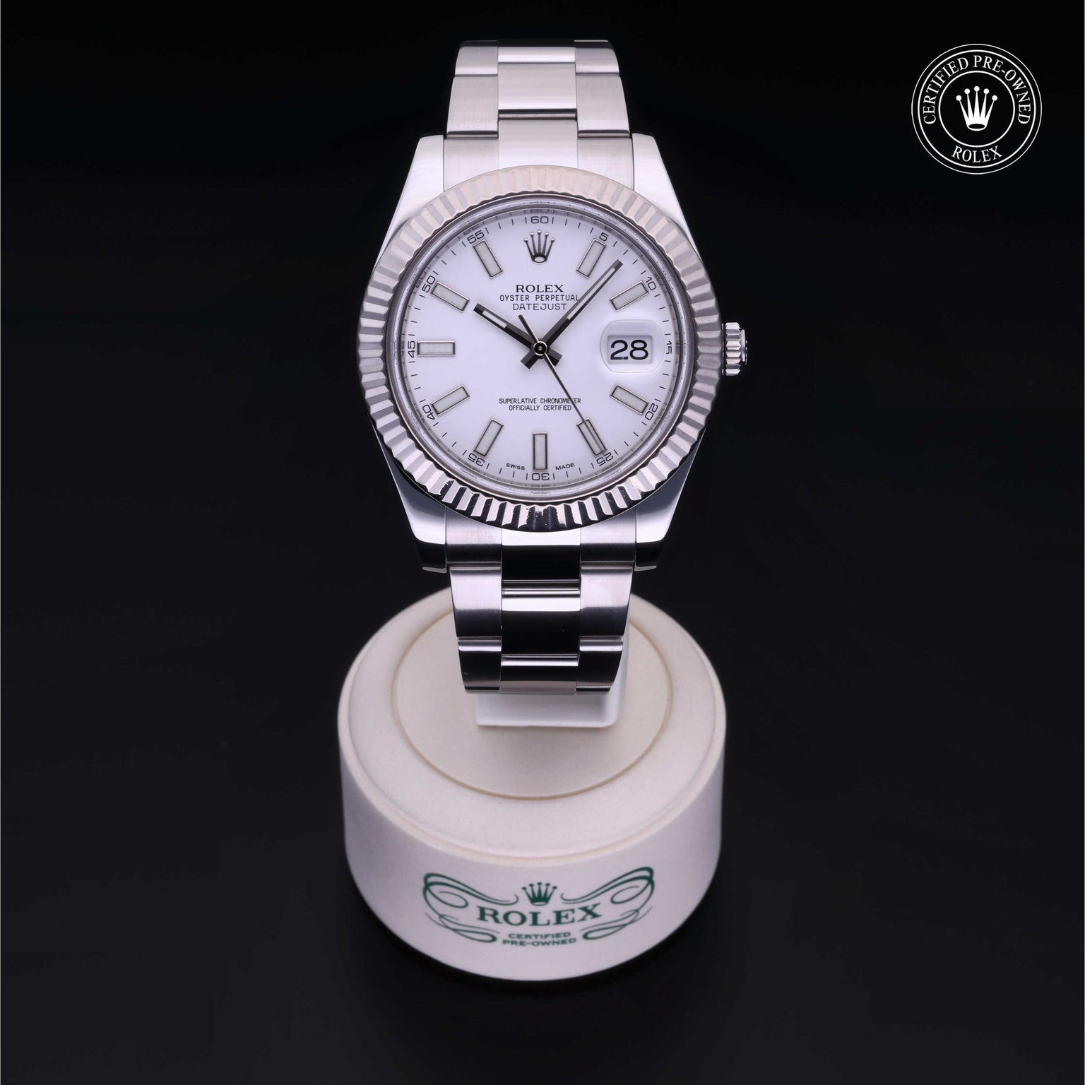 Rolex Certified Pre-owned Datejust M116334-0006 front on black background