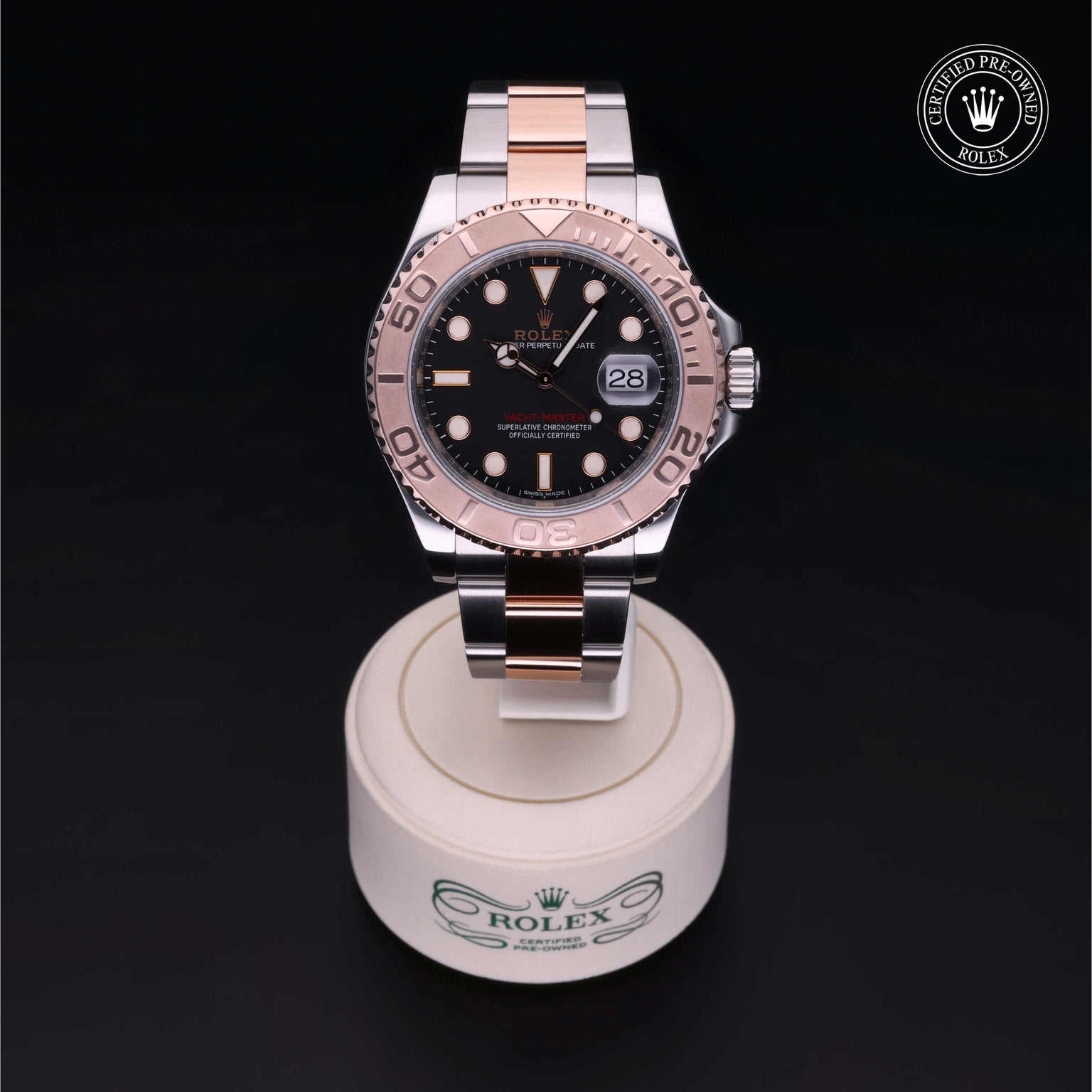 Rolex Certified Pre-owned Yacht-Master M116621-0002 front on black background