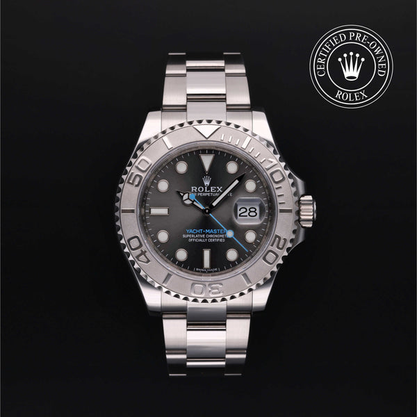 Rolex Certified Pre-owned Yacht-Master M116622-0003 front on black background