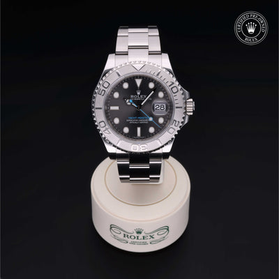 Rolex Certified Pre-owned Yacht-Master M116622-0003 front on black background