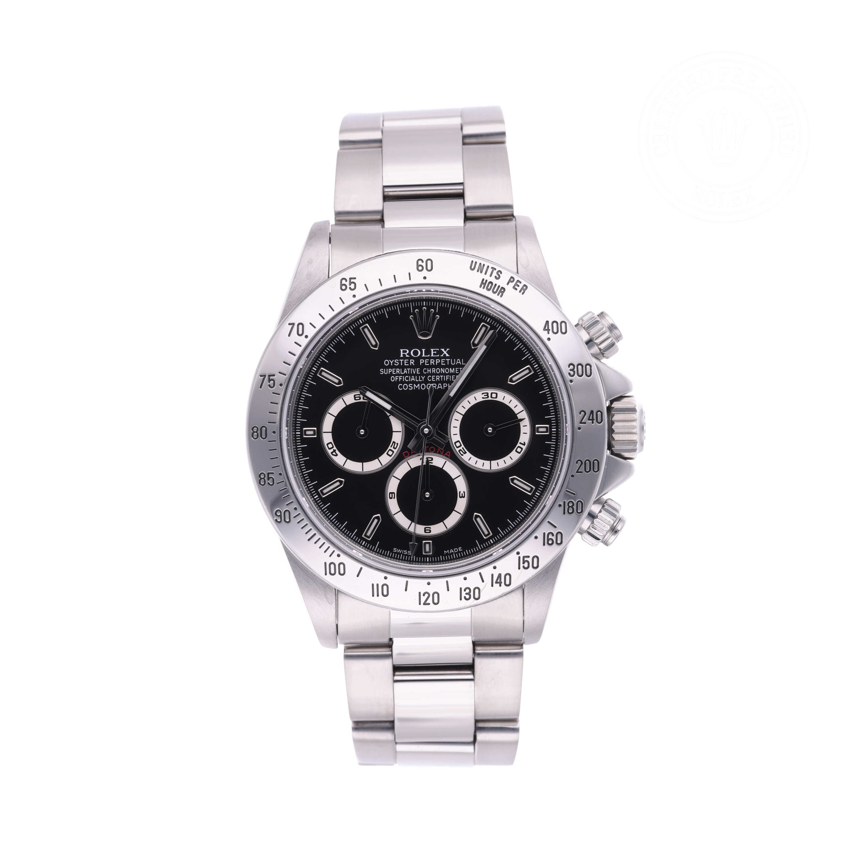 Rolex Certified Pre-owned Daytona M16520-0002 front on white background