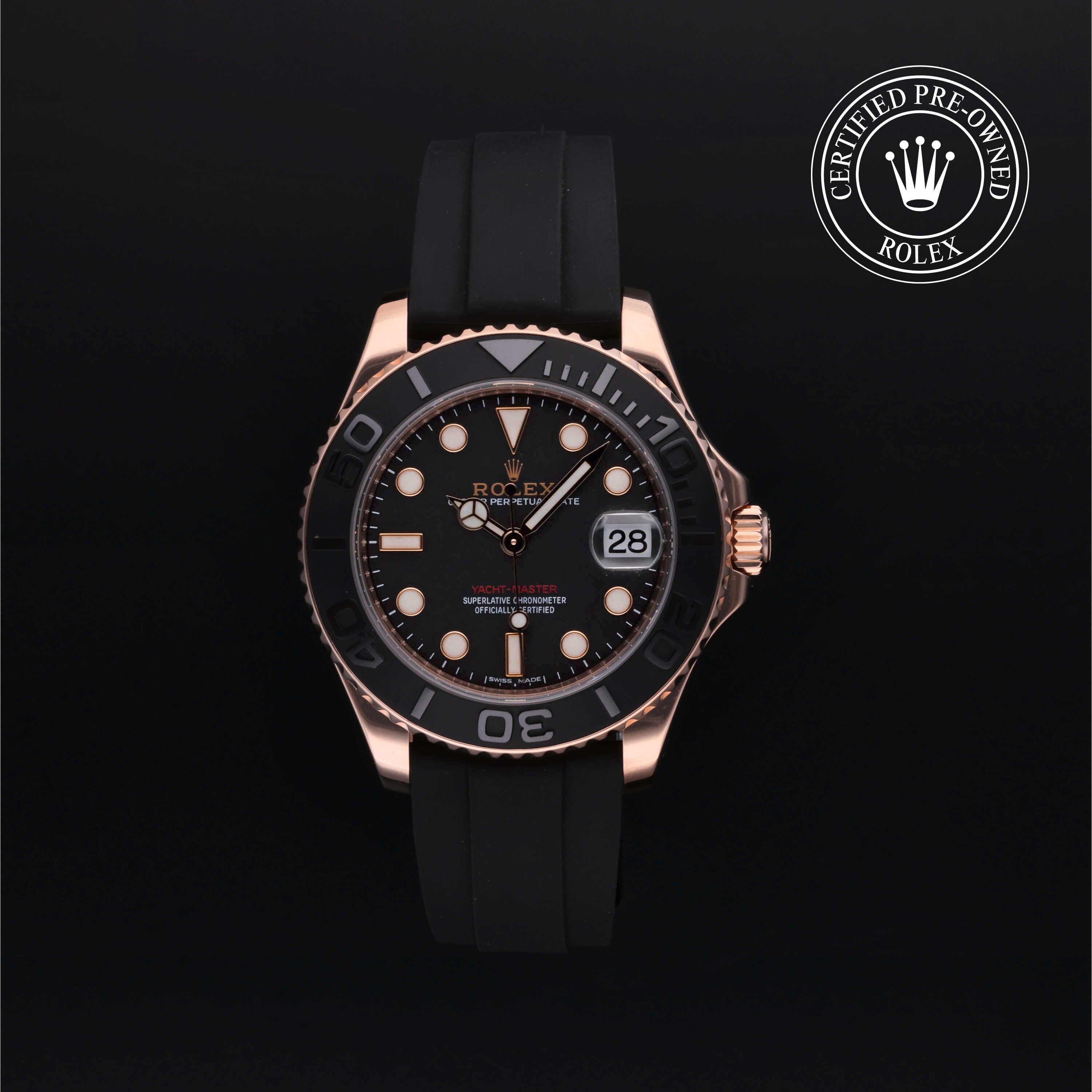 Rolex Certified Pre-owned Yacht-Master M268655-0002 front on black background
