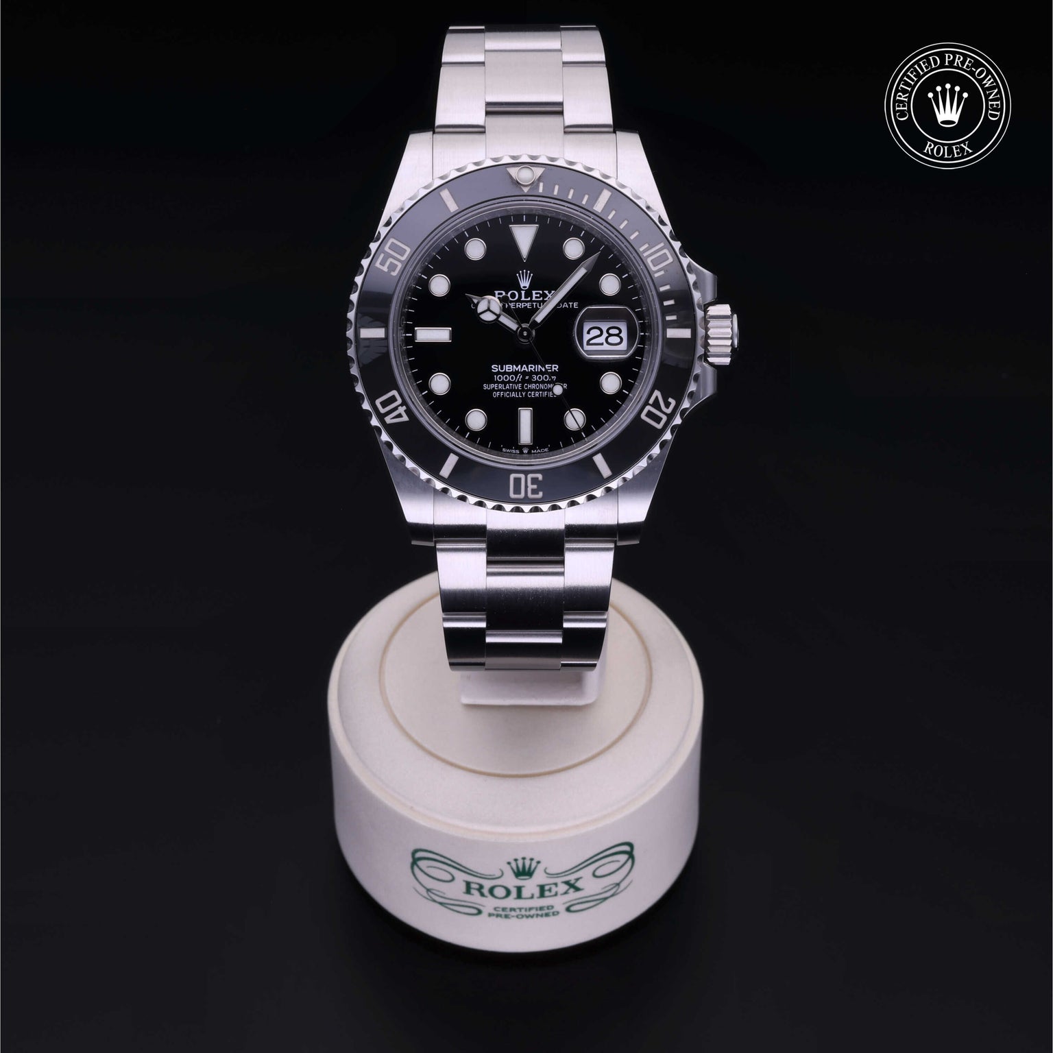 Rolex Certified Pre-owned Submariner M126610LN-0001 front on black background