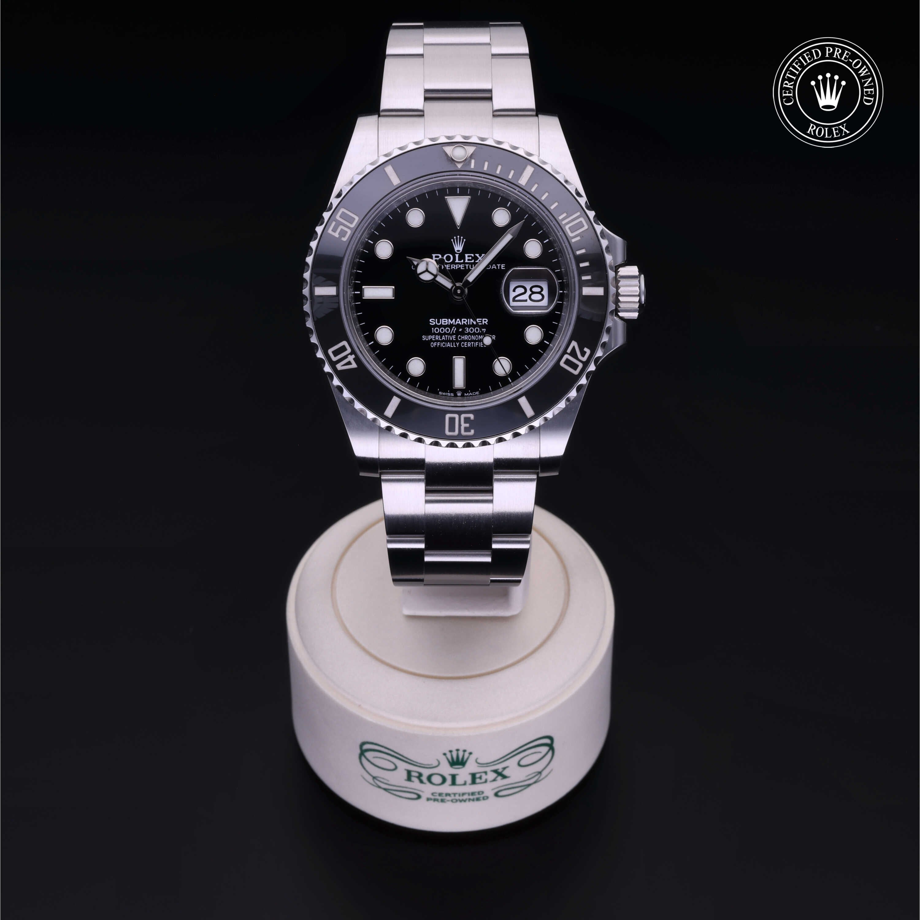 Rolex Certified Pre-owned Submariner M126610LN-0001 front on black background