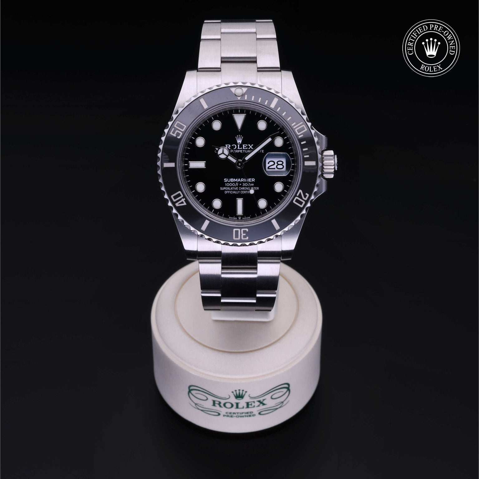 Rolex Certified Pre-owned Submariner M126610LN-0001 front on black background