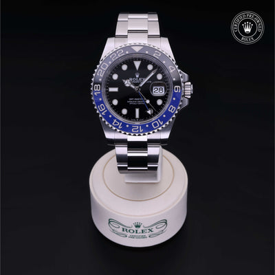Rolex Certified Pre-owned GMT M126710BLNR-0003 front on black background