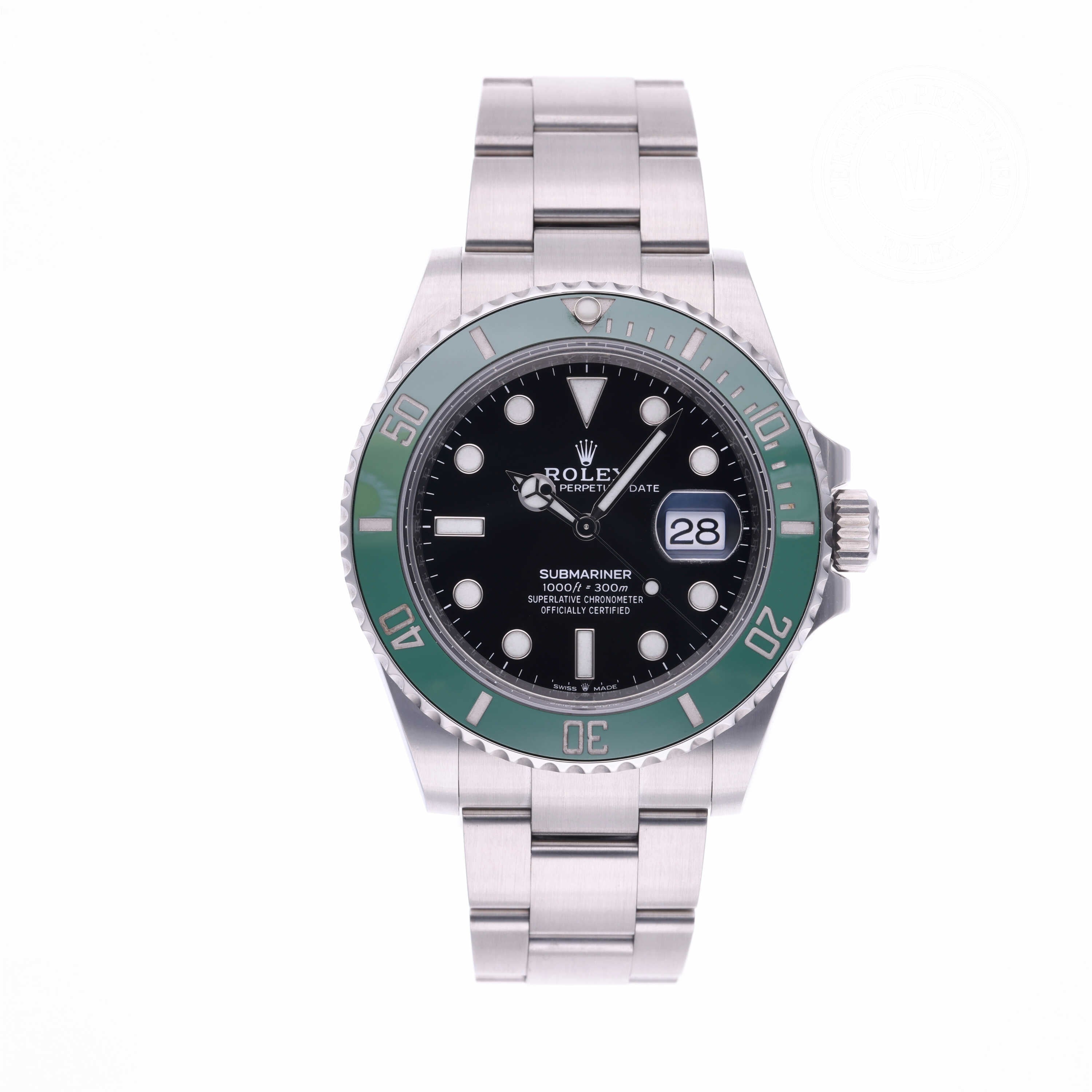 Rolex Certified Pre-owned Submariner M126610LV-0002 front on white background