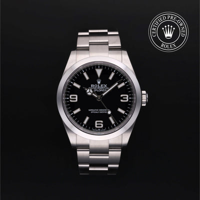 Rolex Certified Pre-owned Explorer M224270-0001 front on black background
