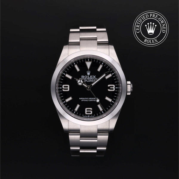 Rolex Certified Pre-owned Explorer M224270-0001 front on black background