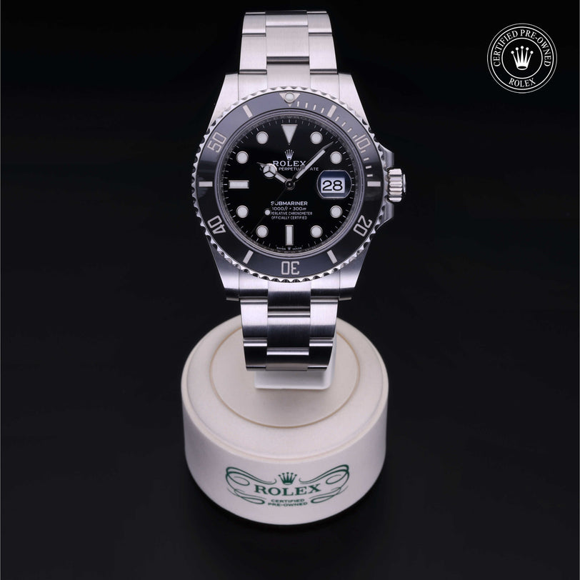 Rolex Certified Pre-owned Submariner M126610LN-0001 front on black background