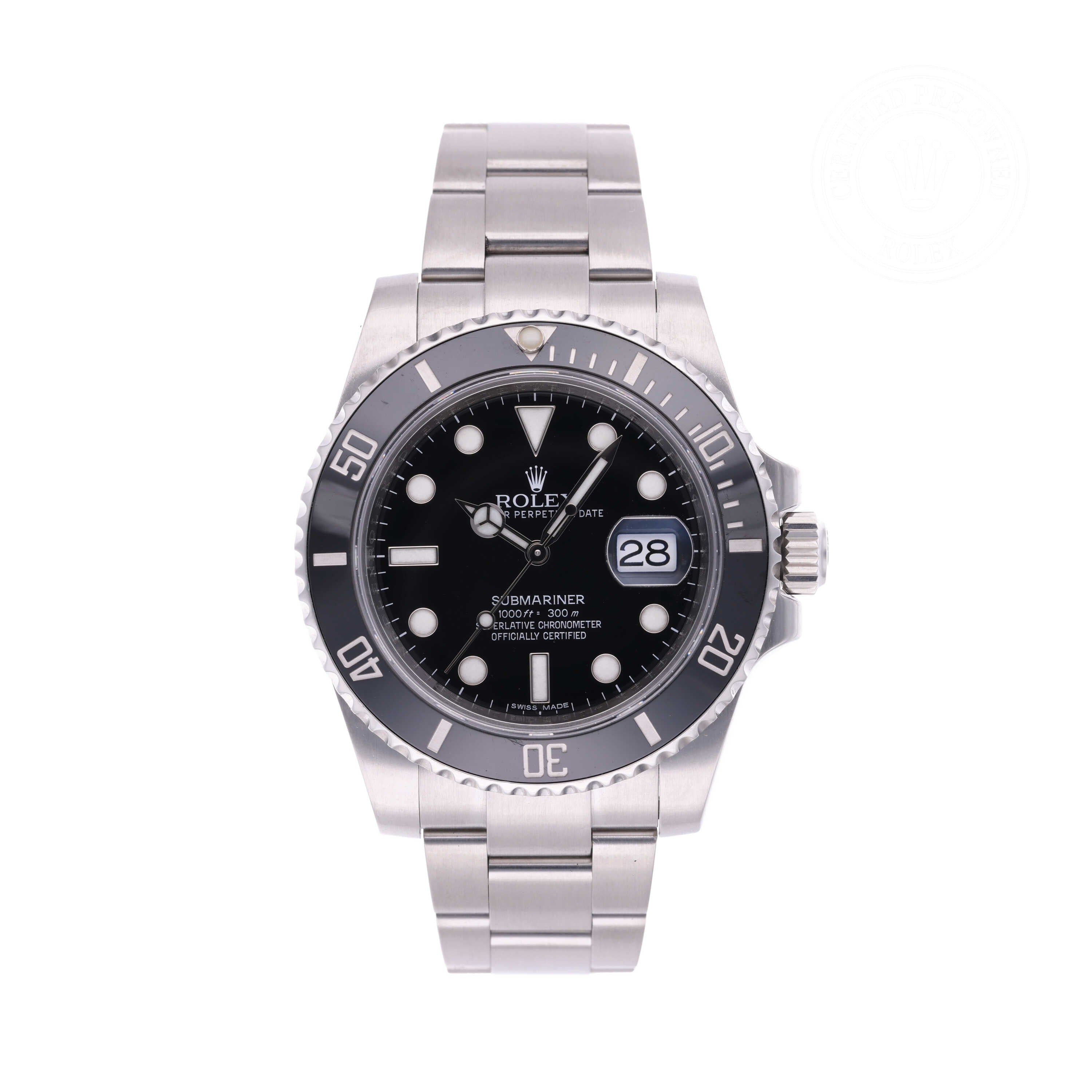 Rolex Certified Pre-owned Submariner M116610LN-0001 front on white background
