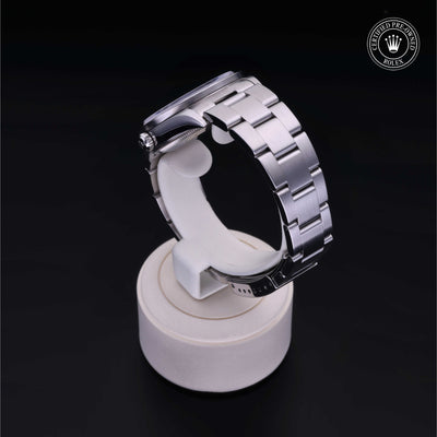 Rolex Certified Pre-owned Air-King M14010-0002 front on black background