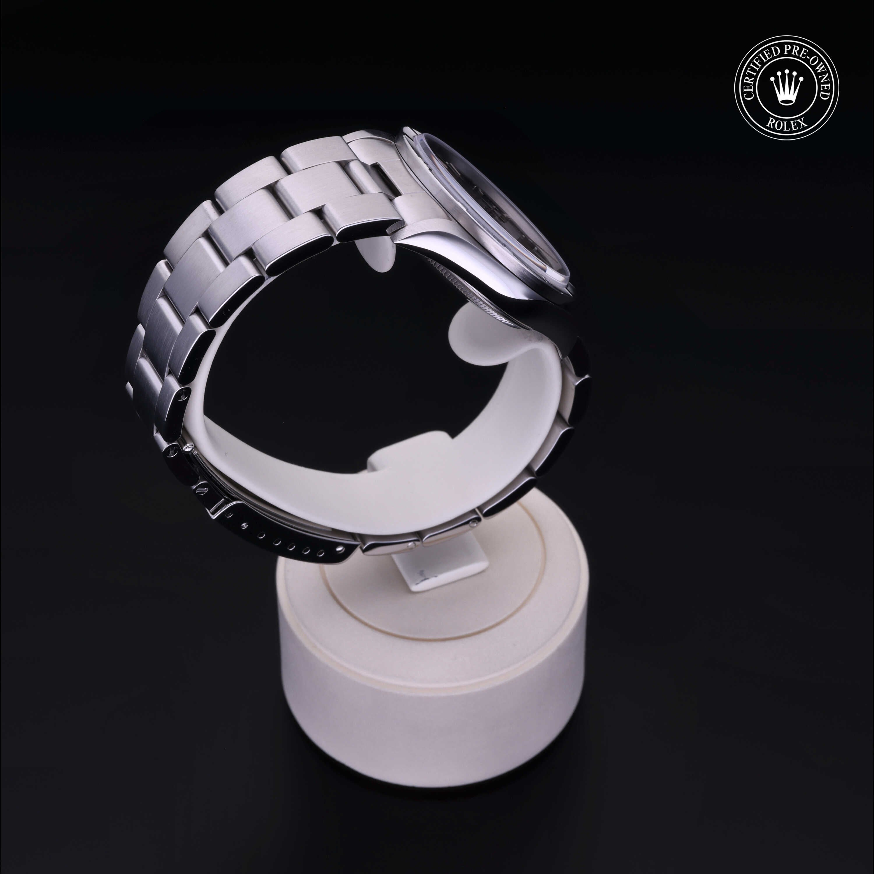 Rolex Certified Pre-owned Air-King M14010-0002 front on black background