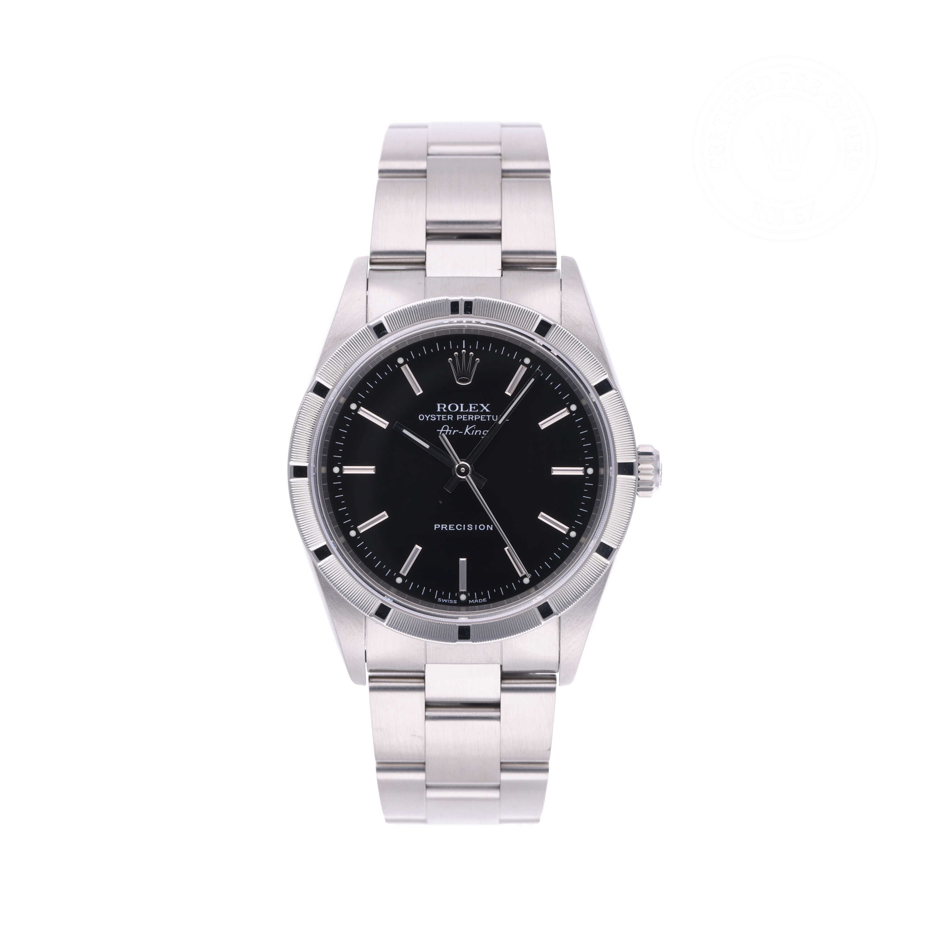 Rolex Certified Pre-owned Air-King M14010-0002 front on white background
