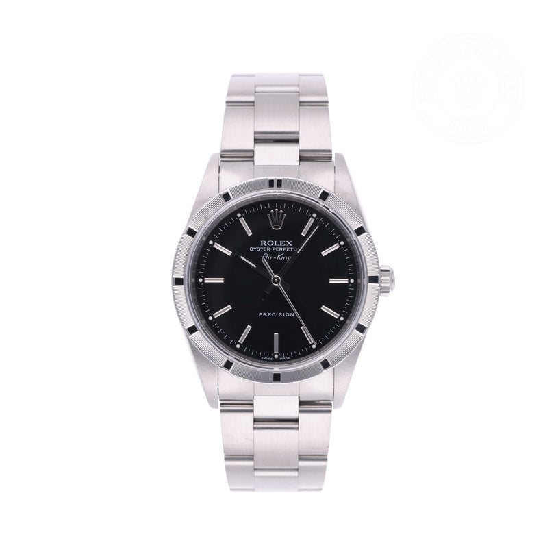 Rolex Certified Pre-owned Air-King M14010-0002 front on white background
