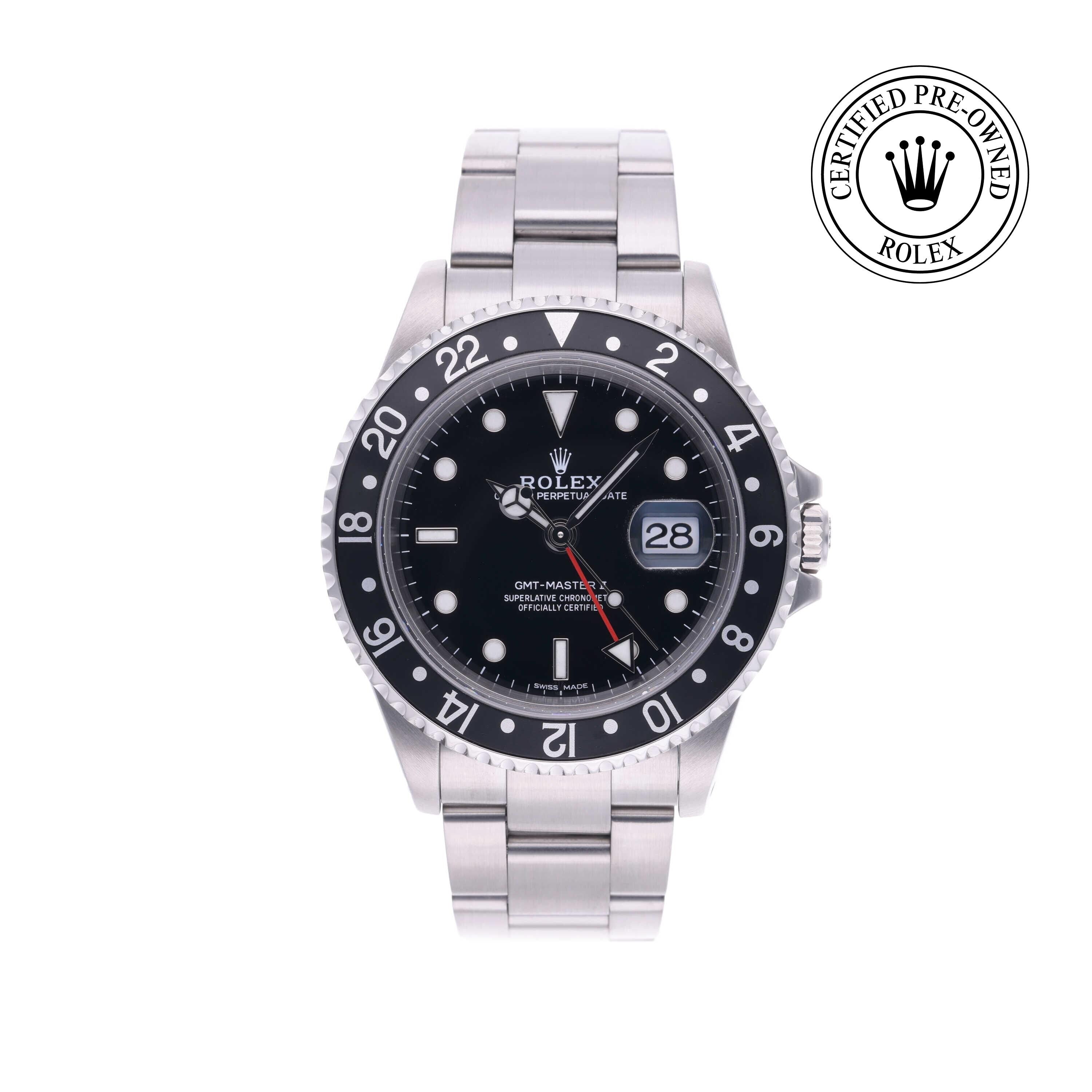 Rolex CPO GMT M16710LN front on white background