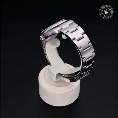 Rolex Certified Pre-owned Oyster Perpetual M126000-0005 front on black background