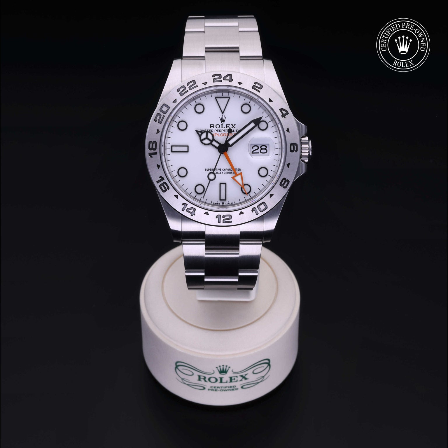 Rolex Certified Pre-owned Explorer M226570-0001 front on black background