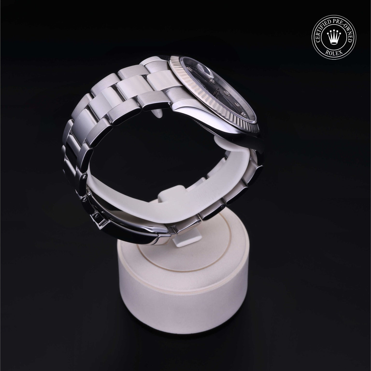 Rolex Certified Pre-owned Datejust M126334-0011 front on black background