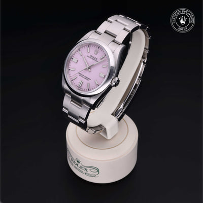 Rolex Certified Pre-owned Oyster Perpetual M126000-0008 front on black background
