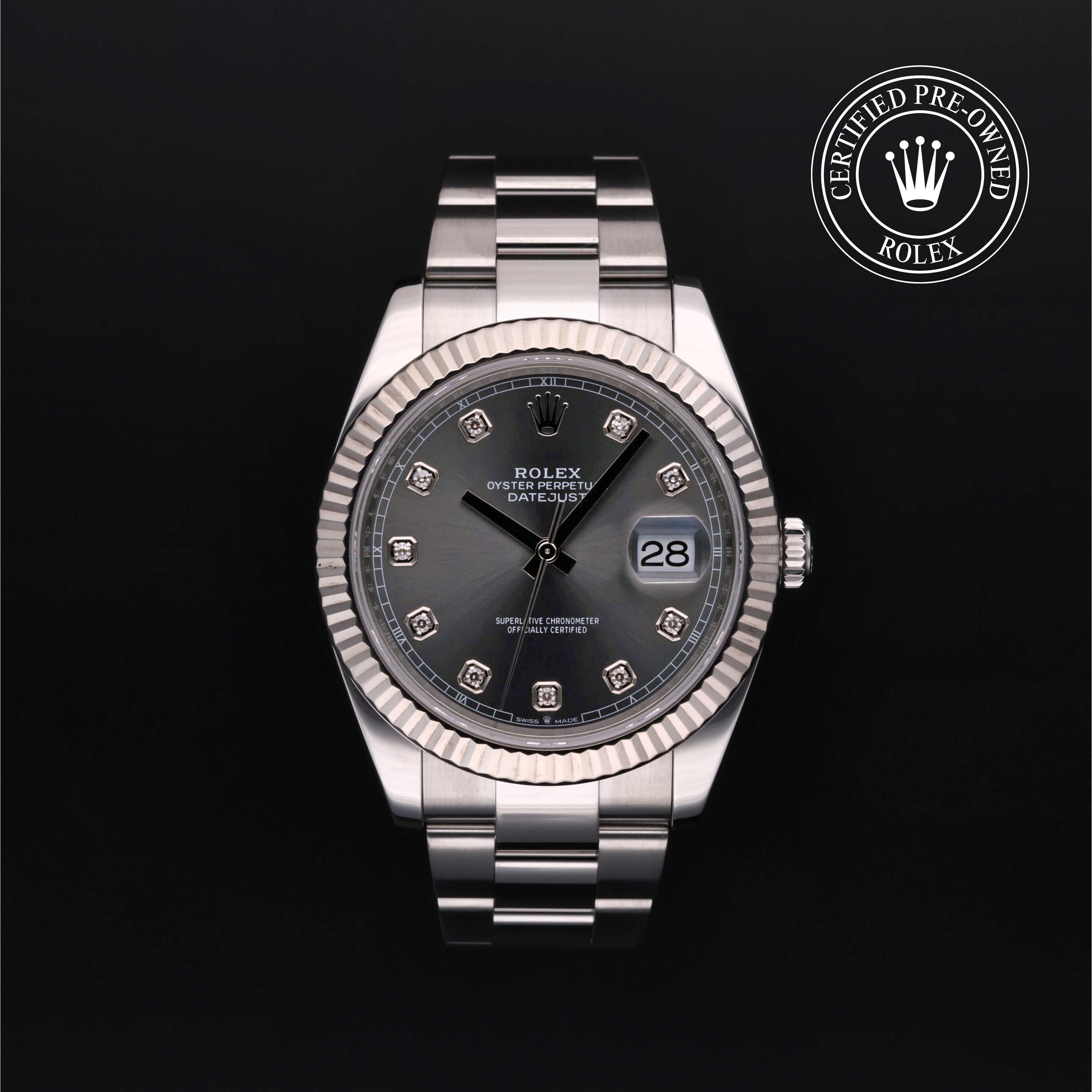 Rolex Certified Pre-owned Datejust M126334-0005 front on black background