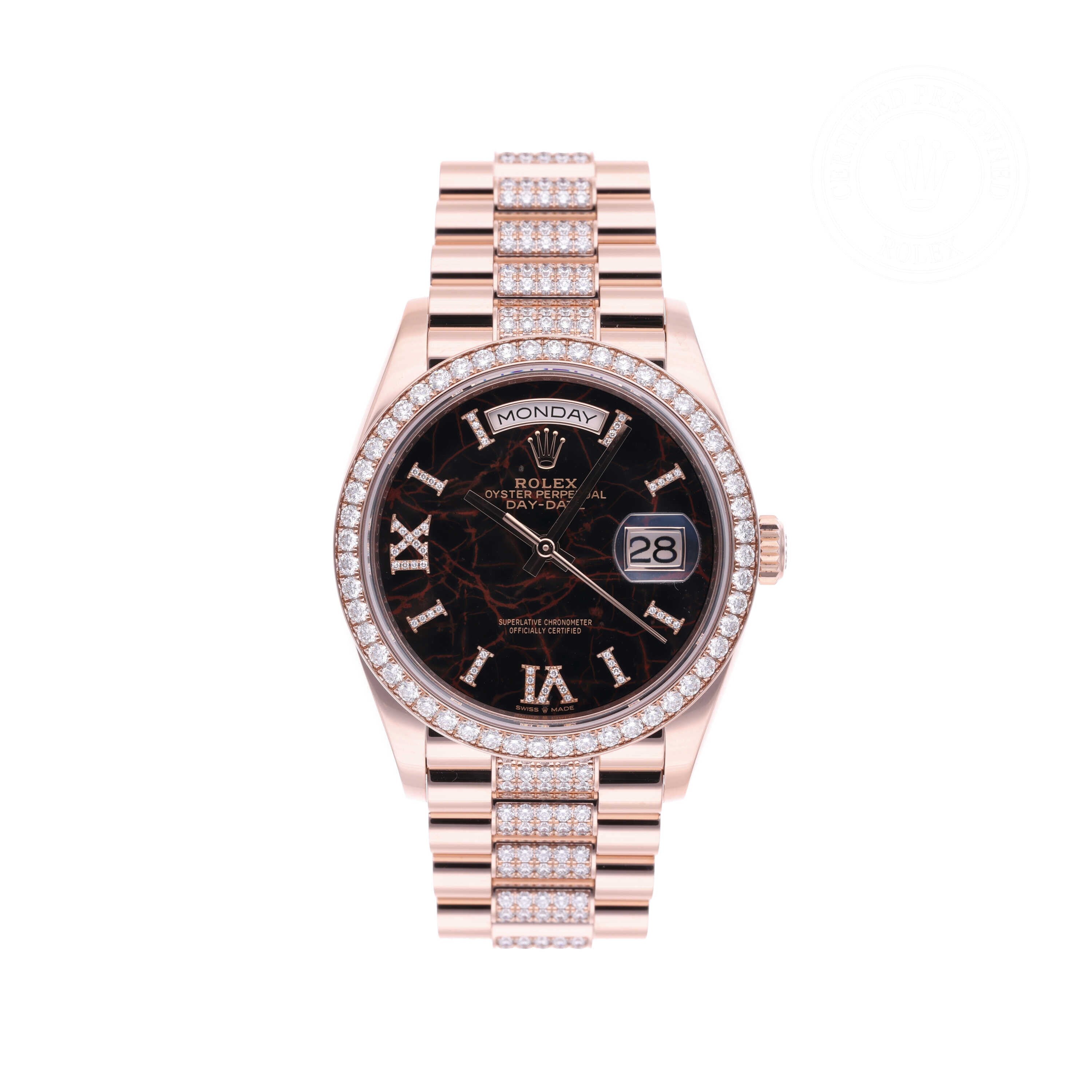 Rolex Certified Pre-owned Day-date M128345RBR-0045 front on white background