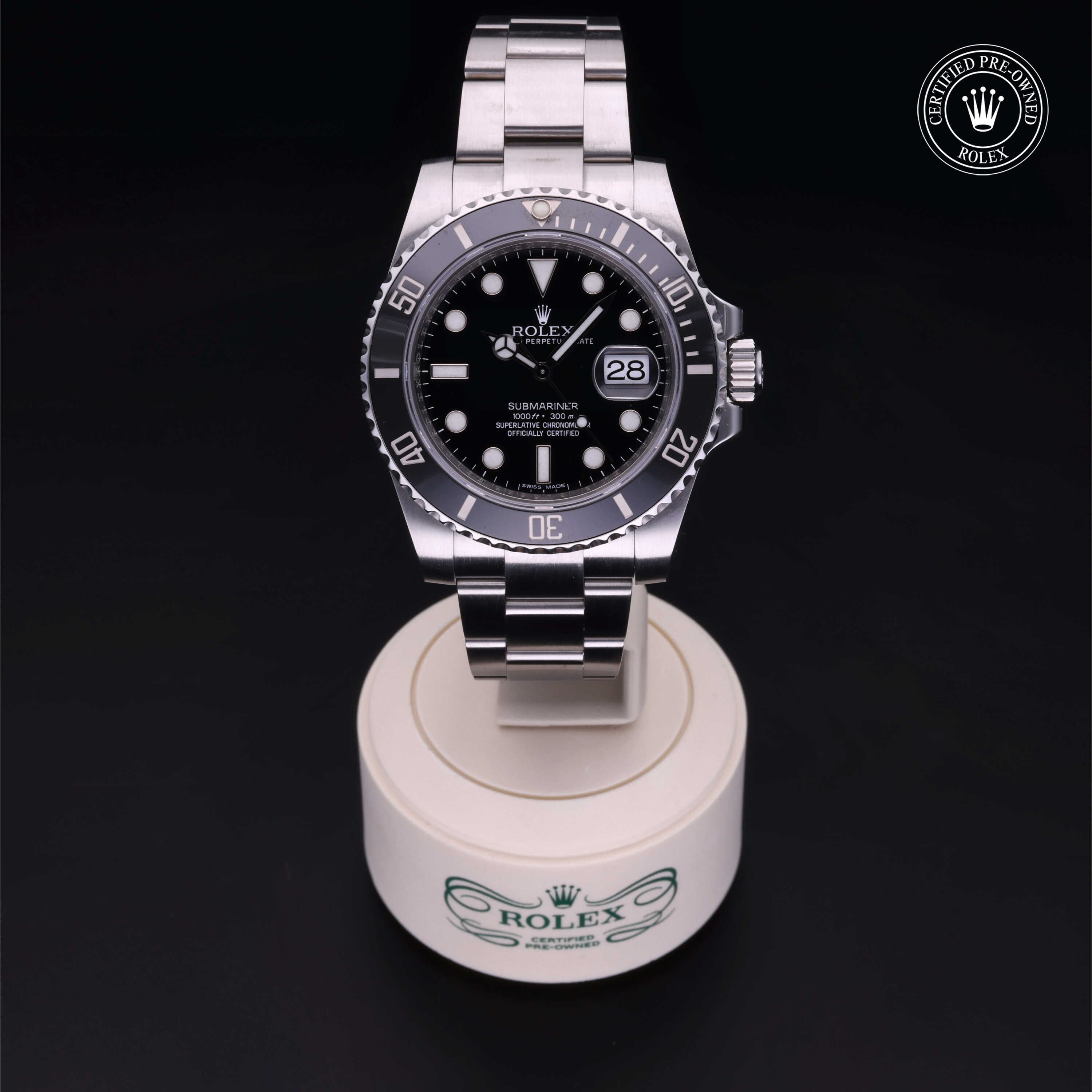 Rolex Certified Pre-owned Submariner M116610LN-0001 front on black background