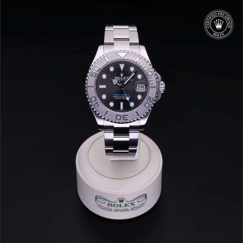 Rolex Certified Pre-owned Yacht-Master M268622-0002 front on black background
