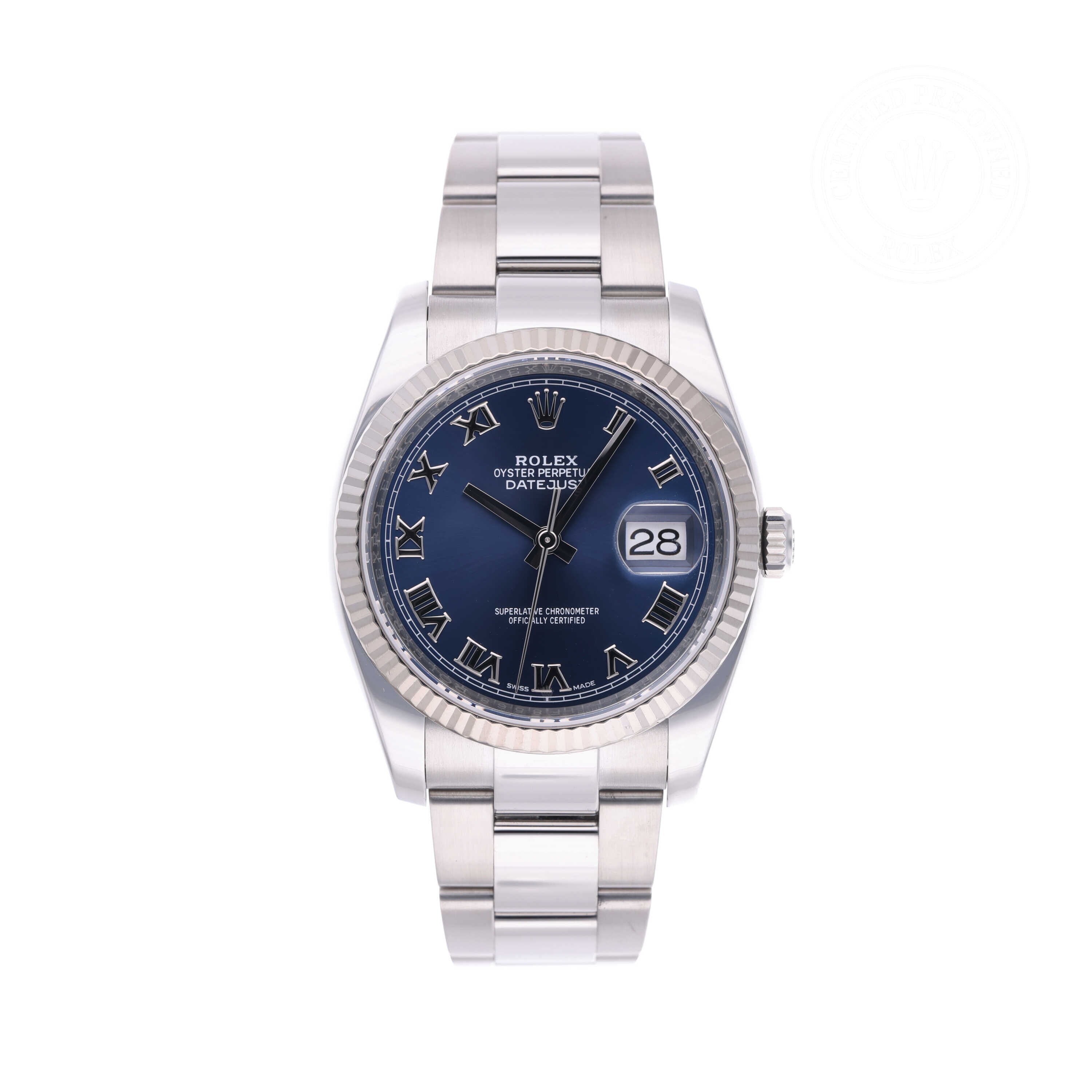 Rolex Certified Pre-owned Datejust M116234-0133 front on white background