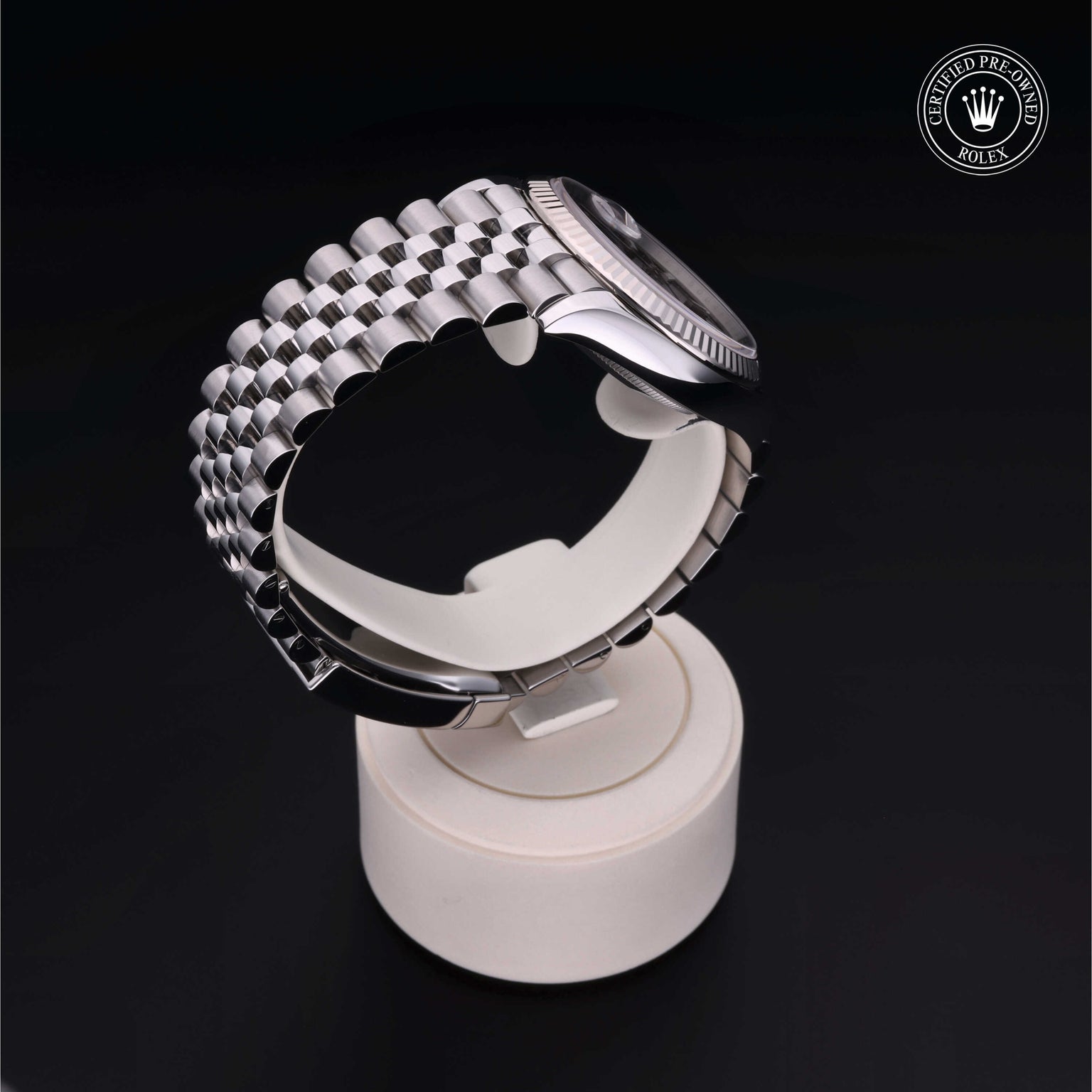 Rolex Certified Pre-owned Datejust M126234-0017 front on black background