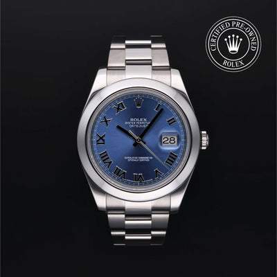 Rolex Certified Pre-owned Datejust M116300-0004 front on black background