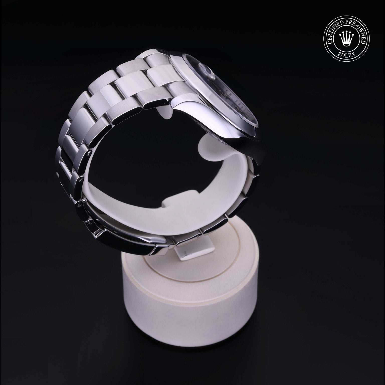 Rolex Certified Pre-owned Datejust M116300-0004 front on black background