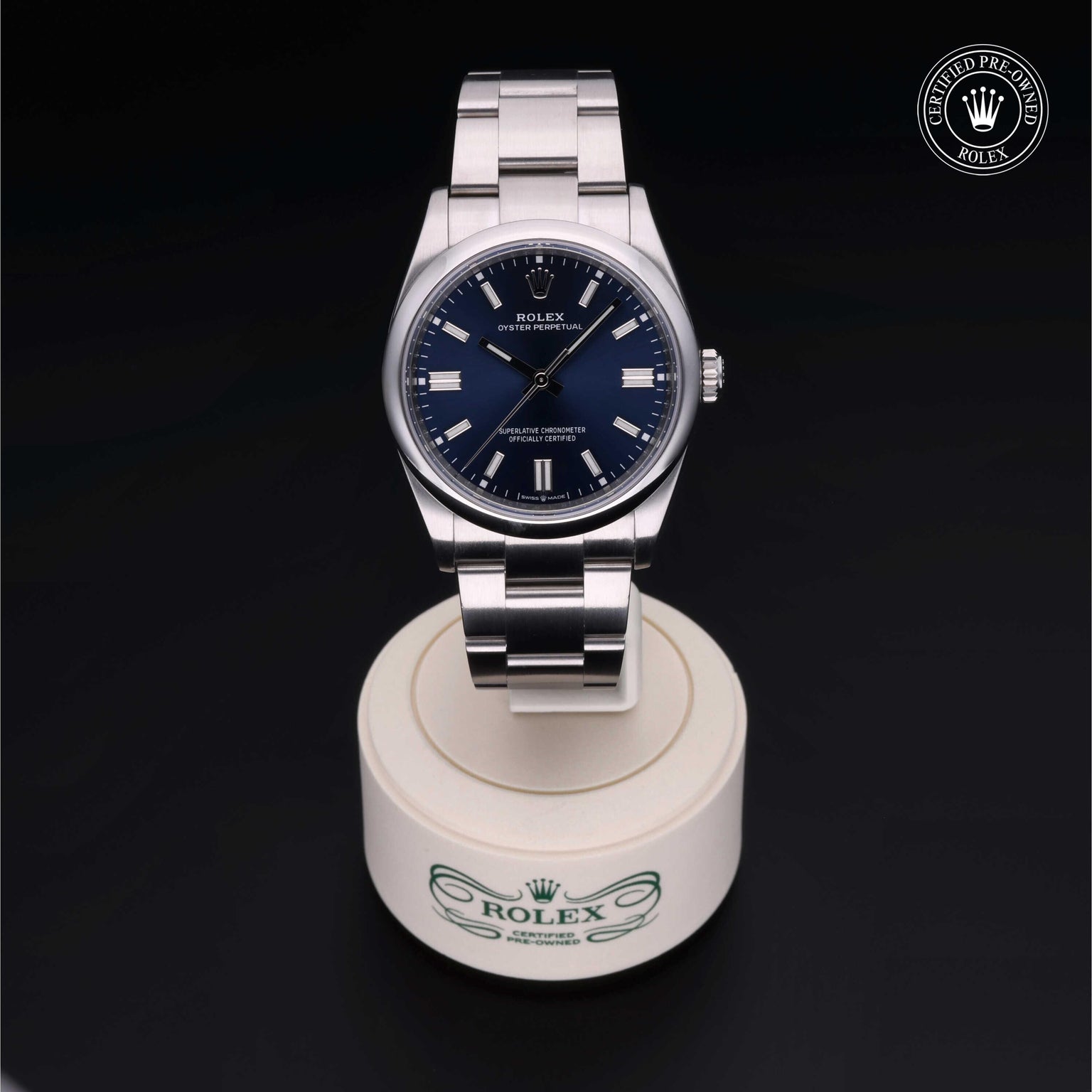 Rolex CPO Oyster Perpetual M126000 front on white background