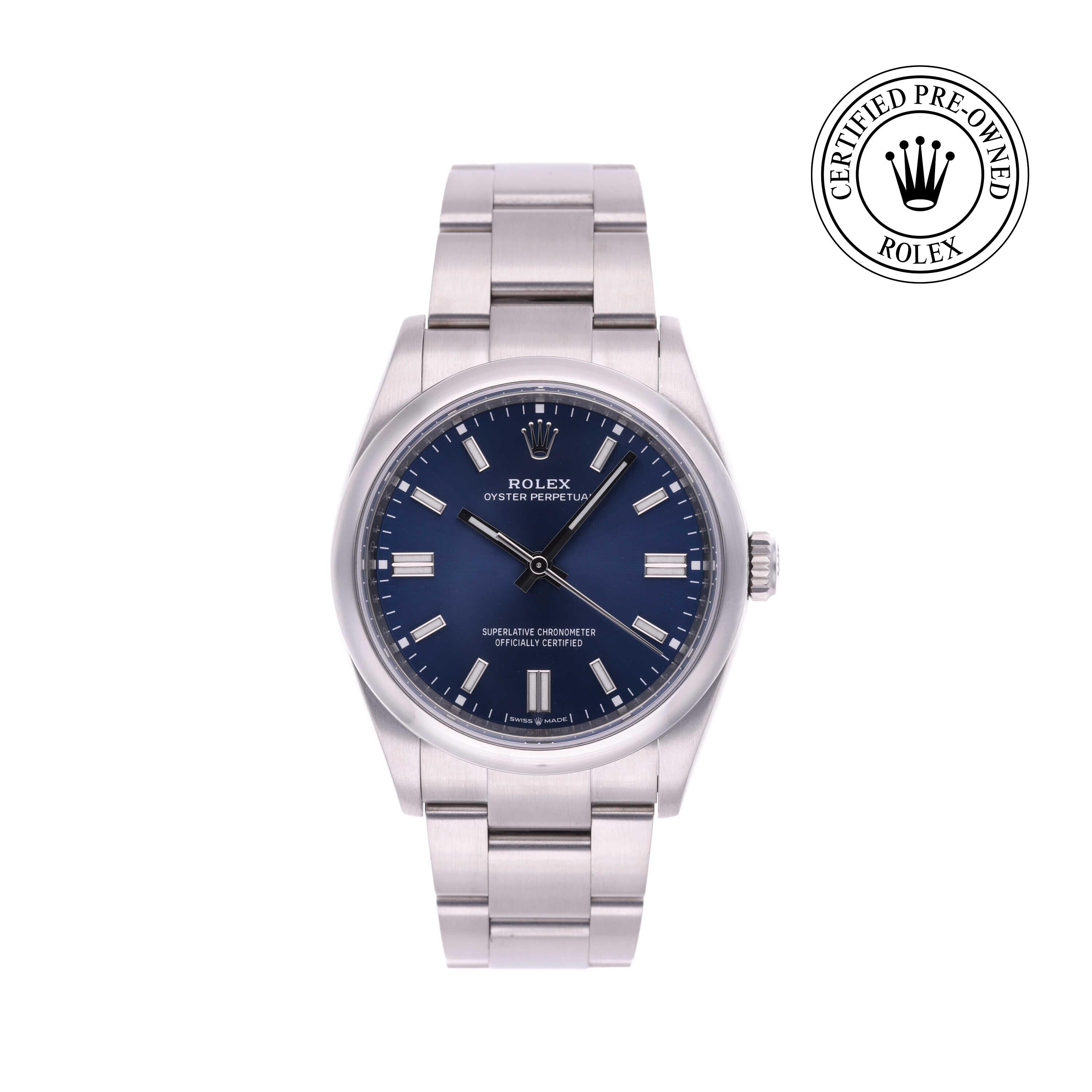 Rolex CPO Oyster Perpetual M126000 front on white background