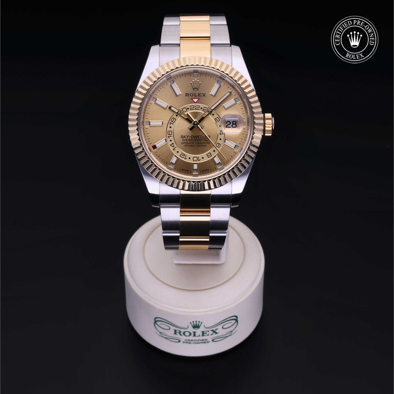 Rolex Certified Pre-owned Sky-Dweller M326933-0001 front on black background