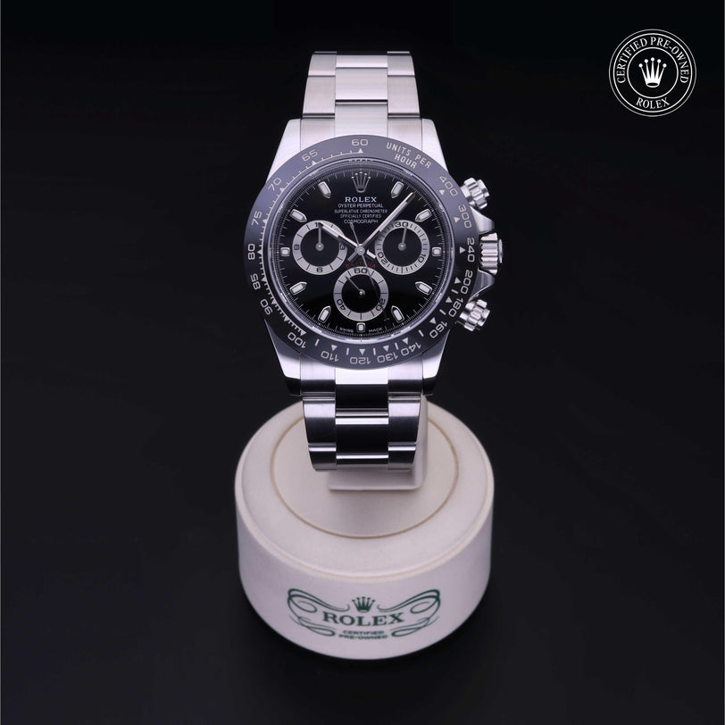 Rolex CPO Daytona M116500LN front on white background