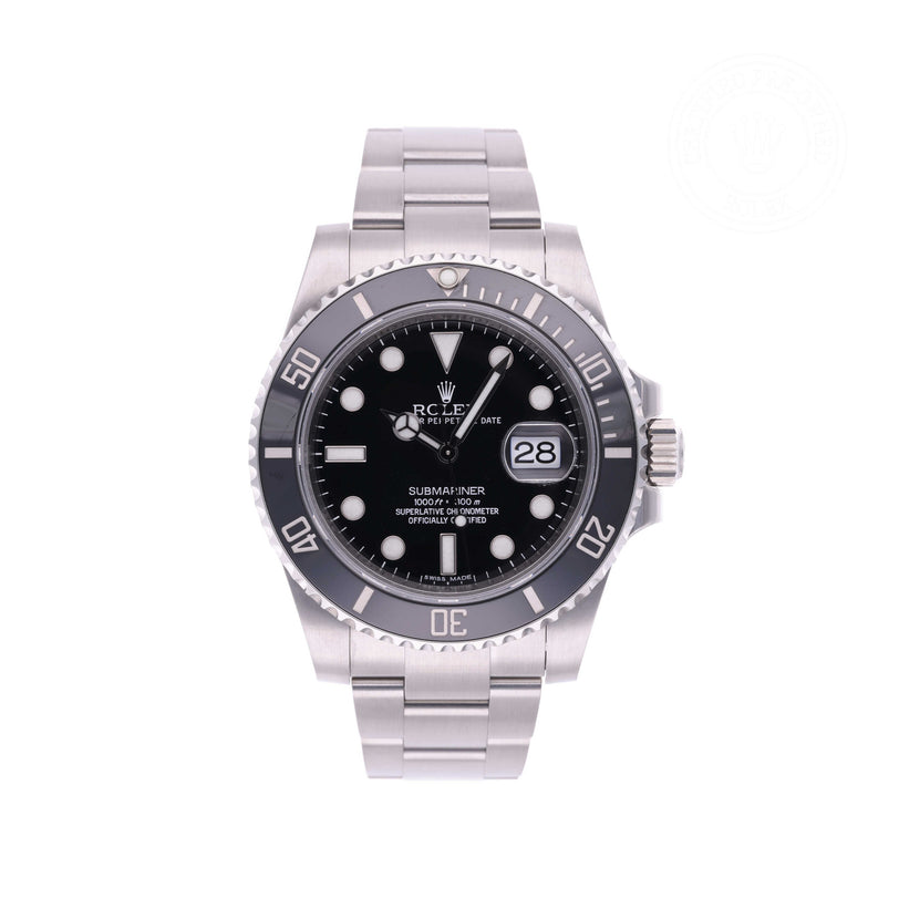 Rolex Certified Pre-owned Submariner M116610LN-0001 front on white background