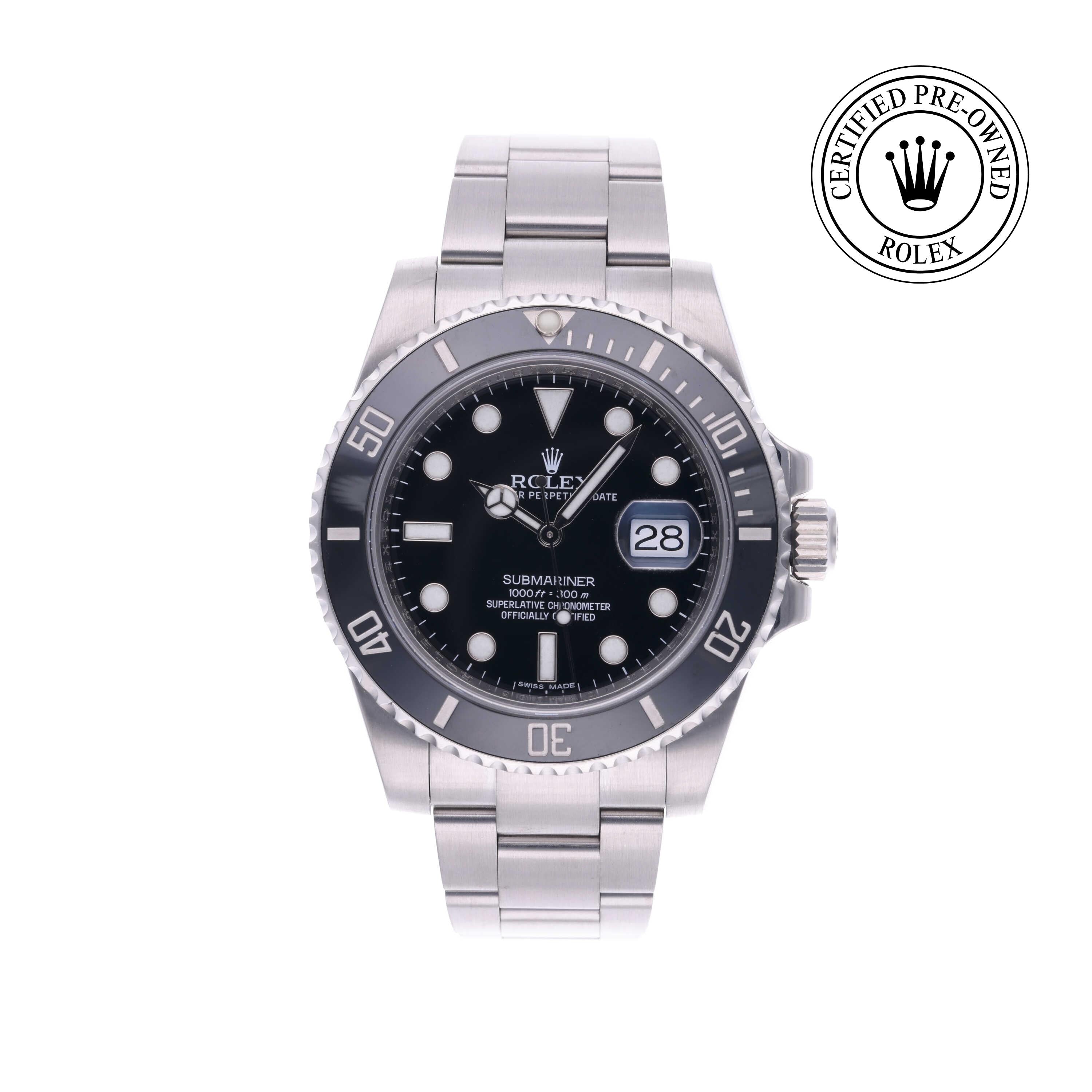 Rolex Certified Pre-owned Submariner M116610LN-0001 front on white background