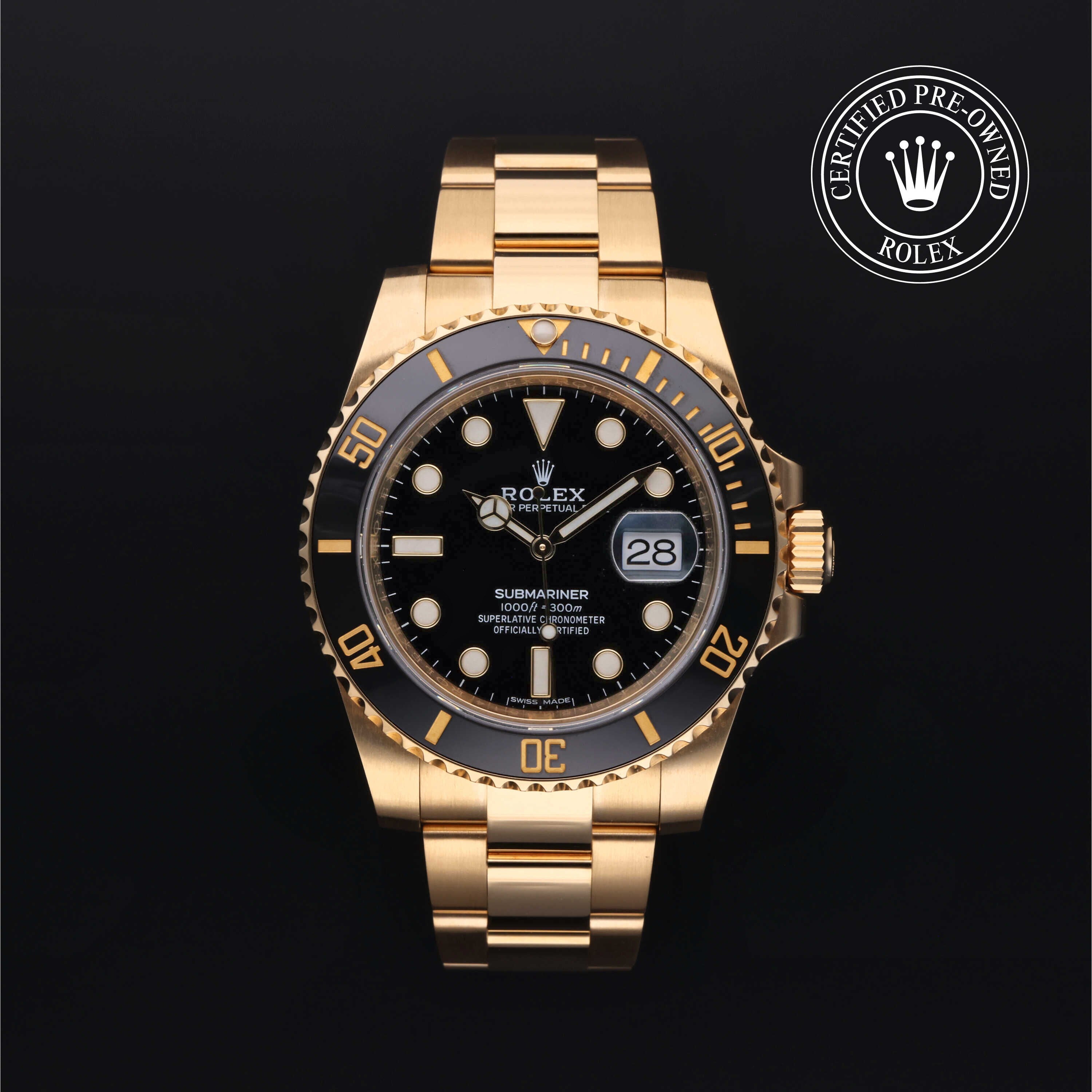 Rolex Certified Pre-owned Submariner M116618LN-0001 front on black background