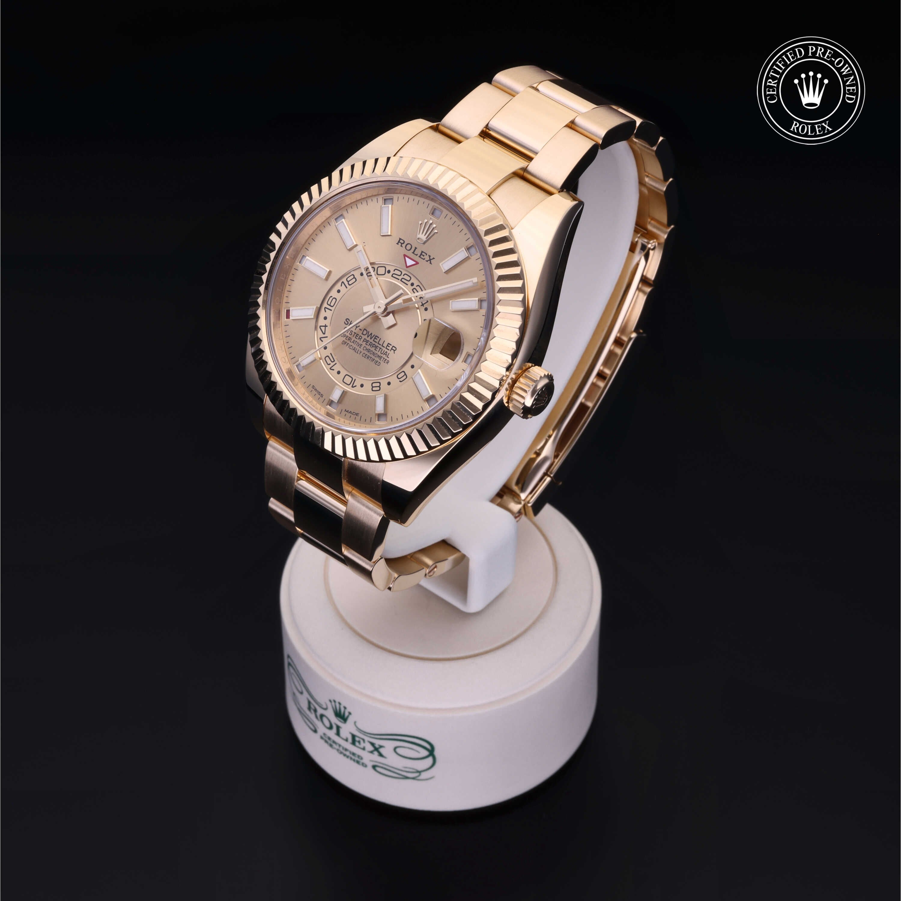 Rolex Certified Pre-owned Sky-Dweller M326938-0003 front on black background