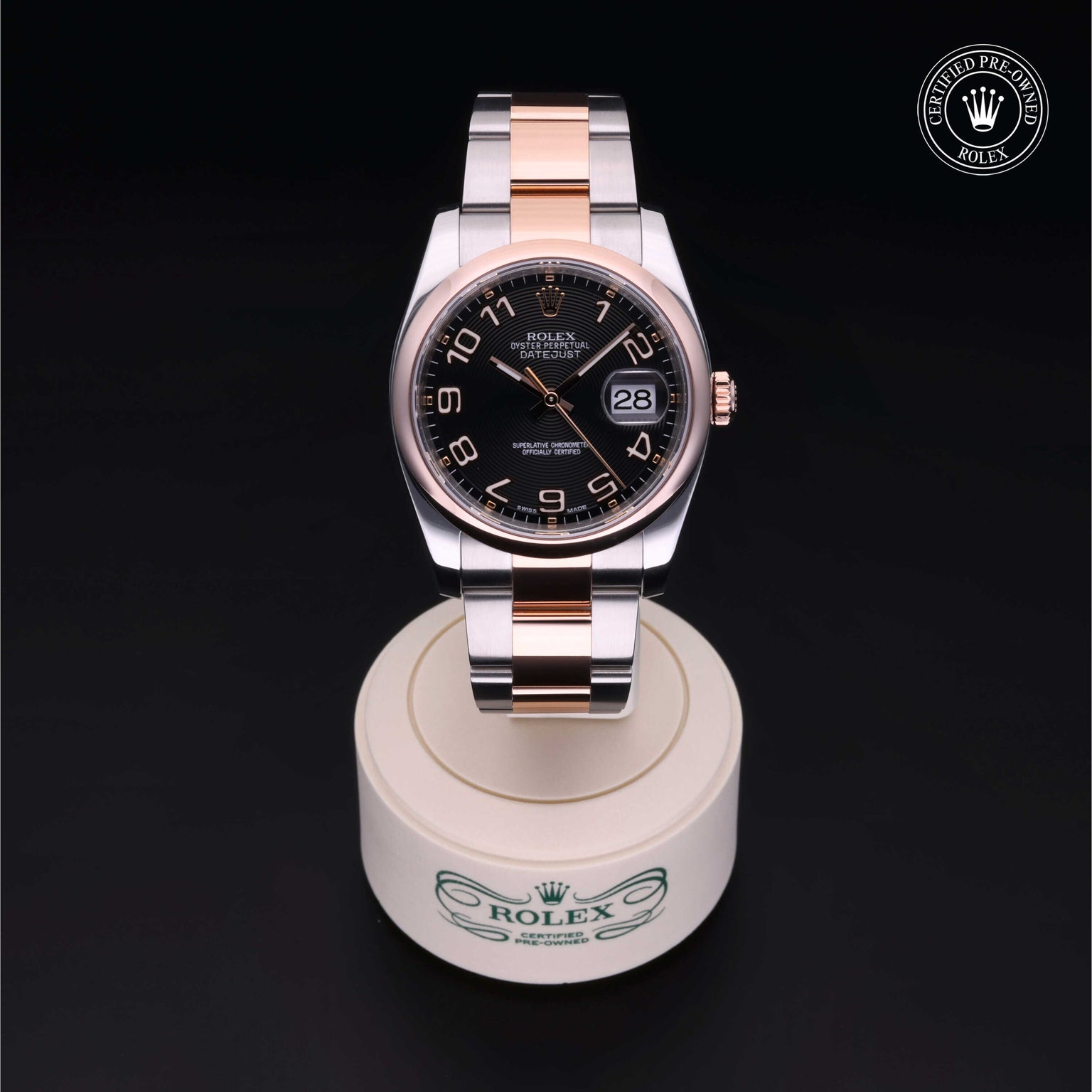 Rolex Certified Pre-owned Datejust M116201-0087 front on black background