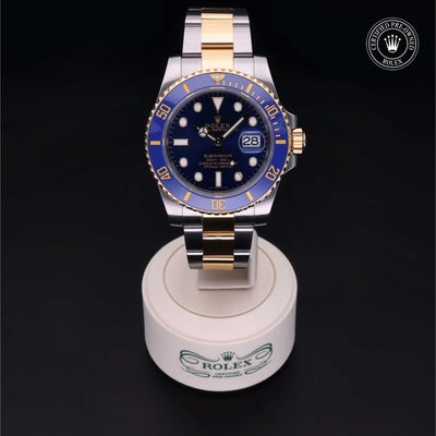 Rolex Certified Pre-owned Submariner M116613LB-0005 front on black background